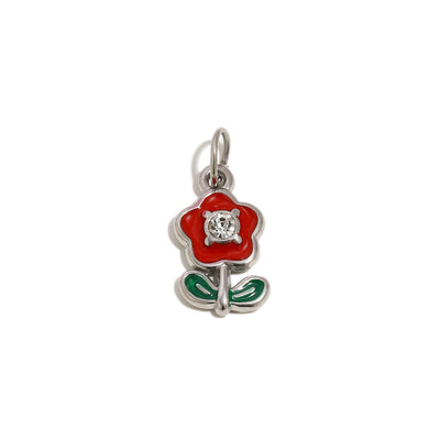 Red Daisy Charm In Silver