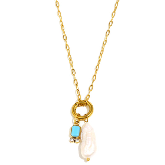 Amelie's Pearl Necklace In Sky Blue