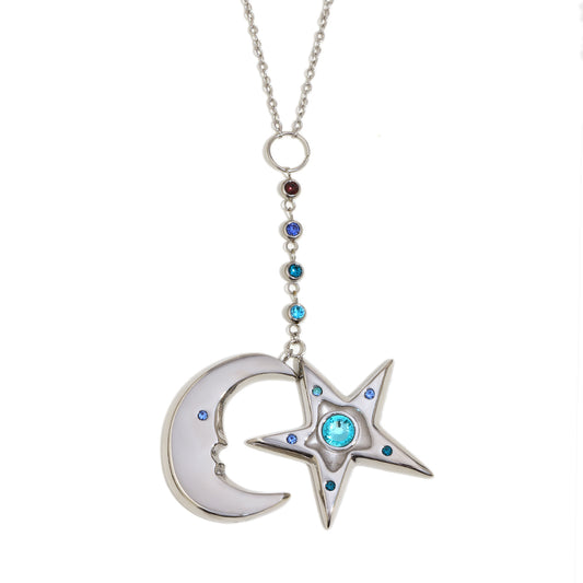 Cecily's Sea Star and Moon Necklace In Silver