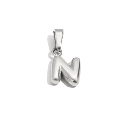 Silver Bubble Letter Charm - N