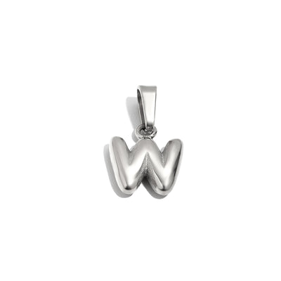 Silver Bubble Letter Charm - W
