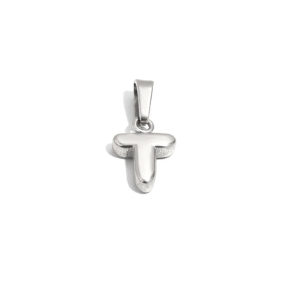 Silver Bubble Letter Charm - T