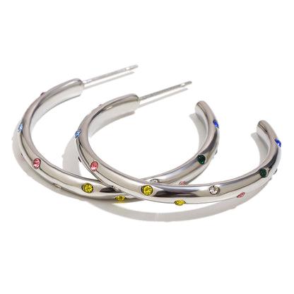 Zoe's Gemstone Hoops In Silver
