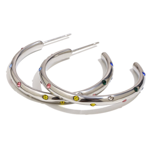 Zoe's Gemstone Hoops In Silver