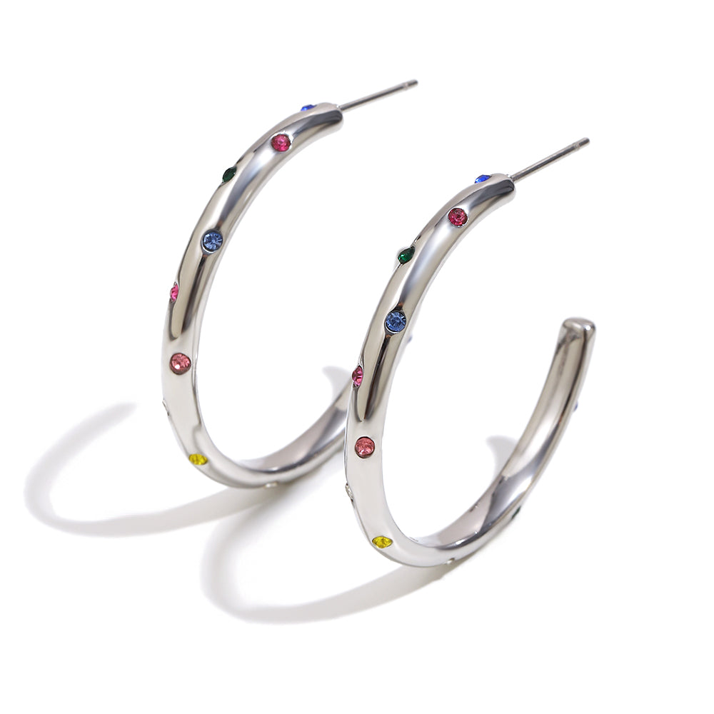 Zoe's Gemstone Hoops In Silver