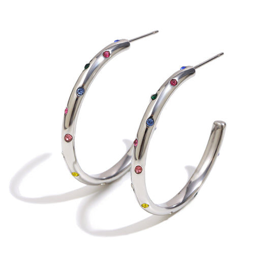 Zoe's Gemstone Hoops In Silver