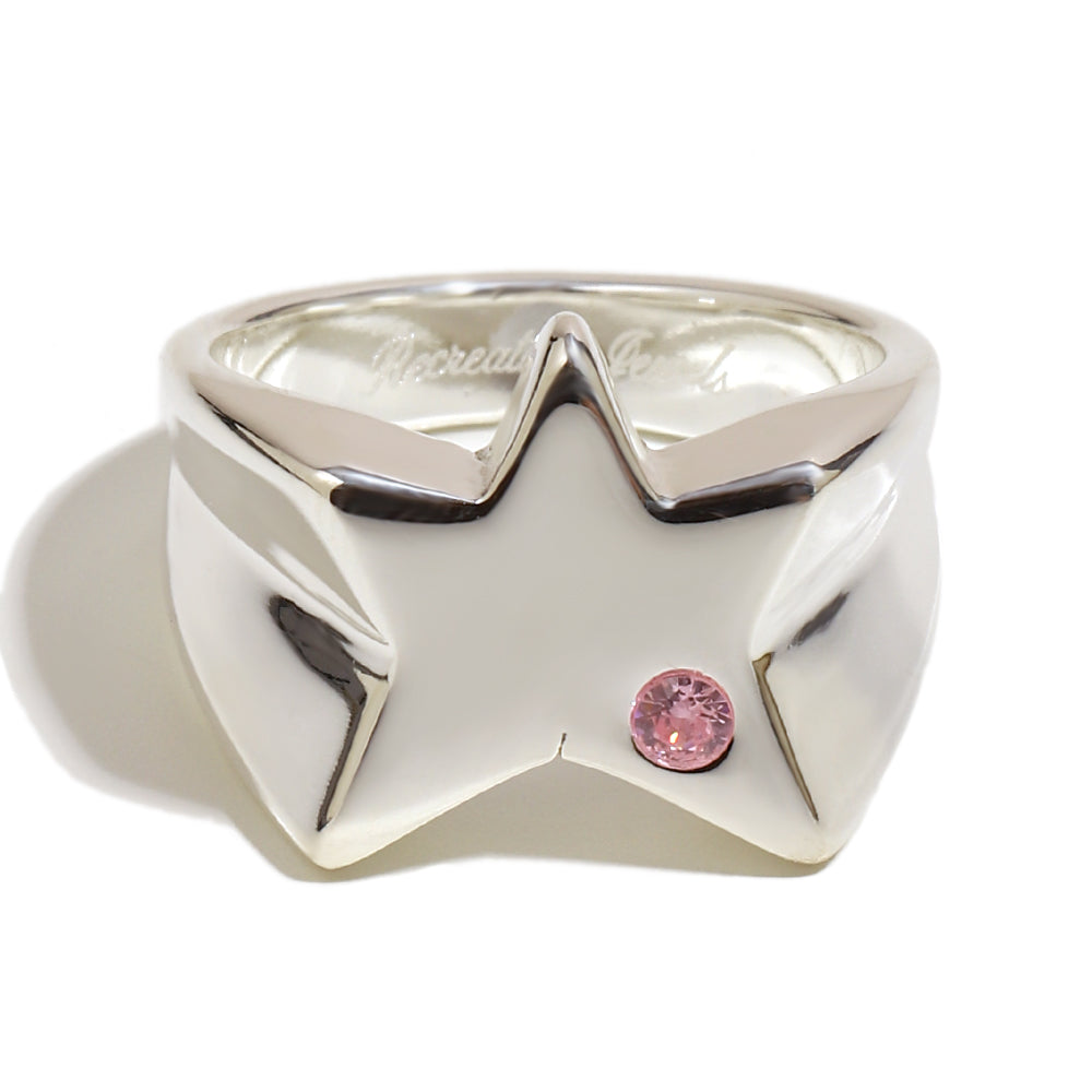 Cecily's Pink Star Ring In Silver