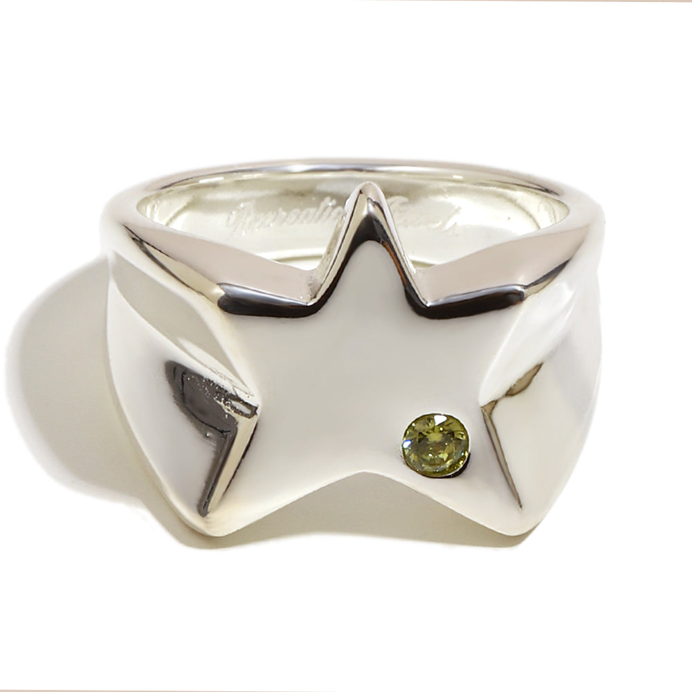 Cecily's Green Star Ring In Silver