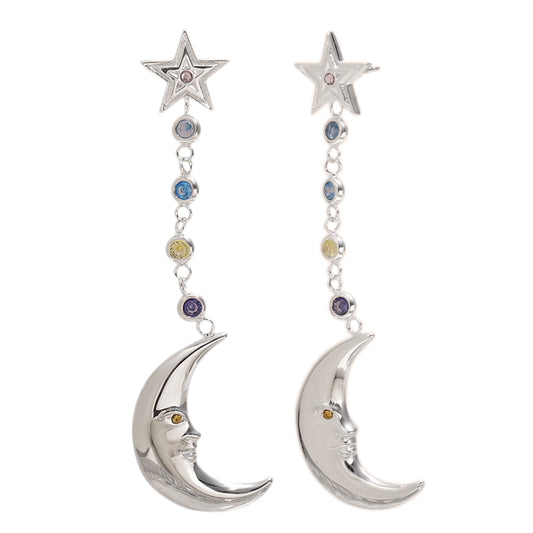 Eleanora's Star And Moon Drop Earrings In Silver