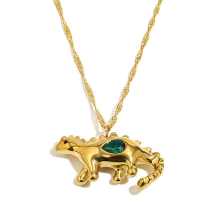 Bee’s Gold Green Dinosaur Necklace