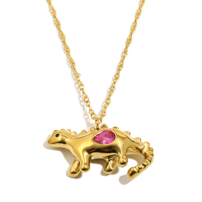 Bee’s Gold Pink Dinosaur Necklace