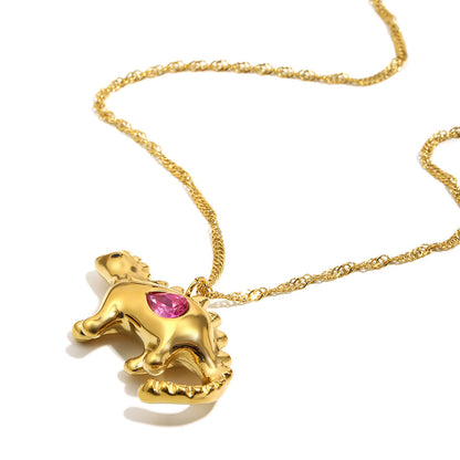 Bee’s Gold Pink Dinosaur Necklace