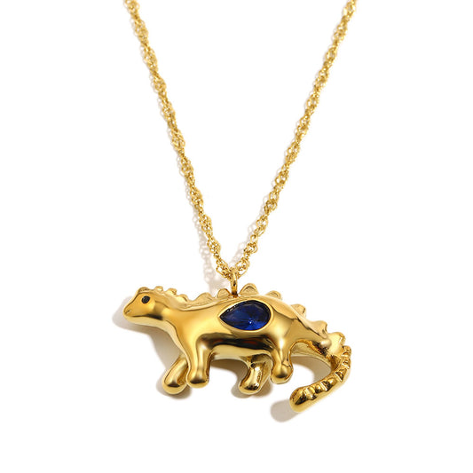 Bee’s Gold Blue Dinosaur Necklace