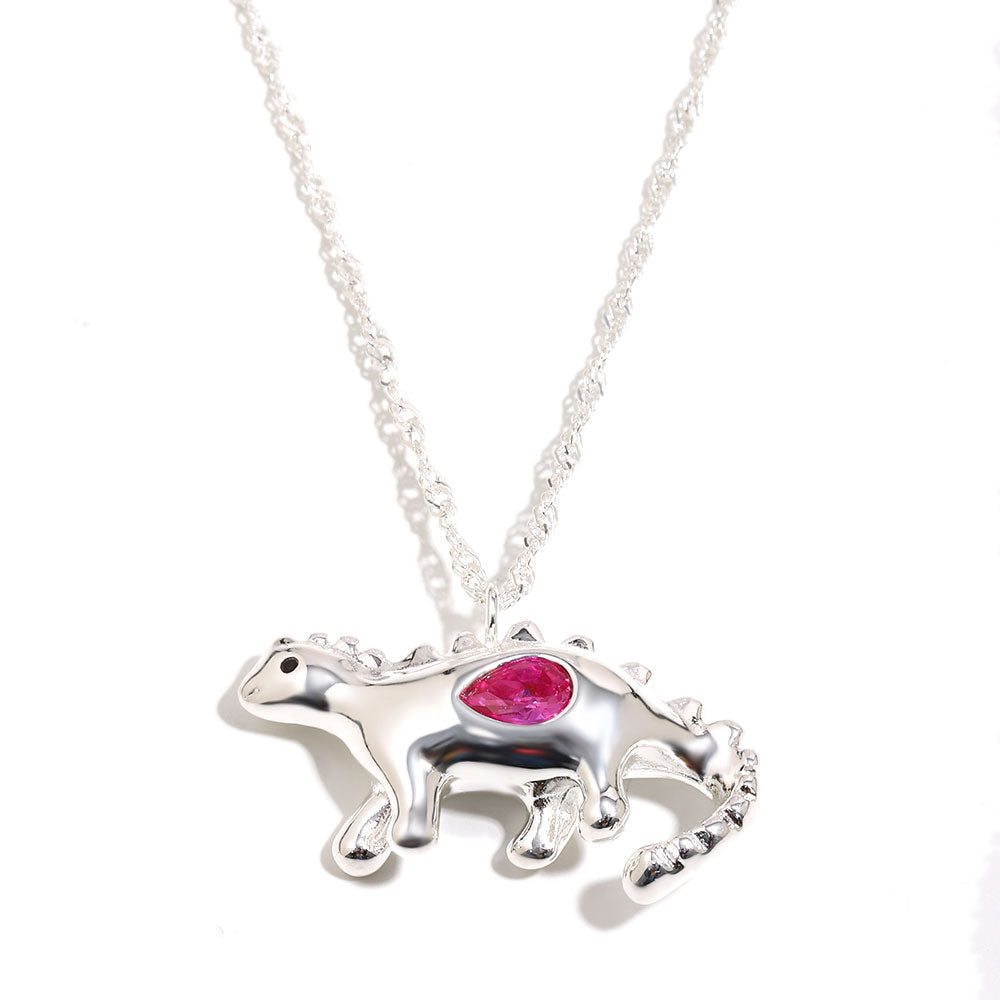 Bee’s Silver Pink Dinosaur Necklace