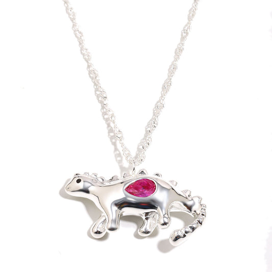 Bee’s Silver Pink Dinosaur Necklace