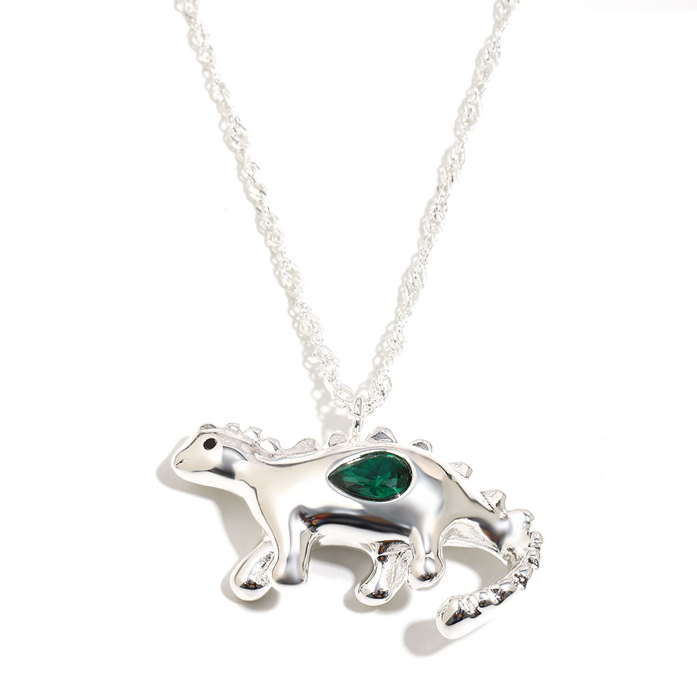 Bee’s Silver Green Dinosaur Necklace