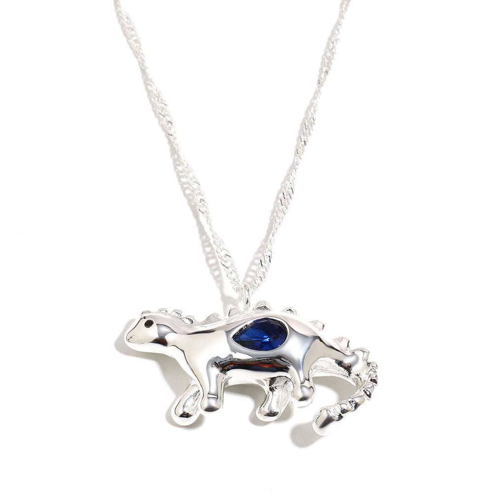 Bee’s Silver Blue Dinosaur Necklace