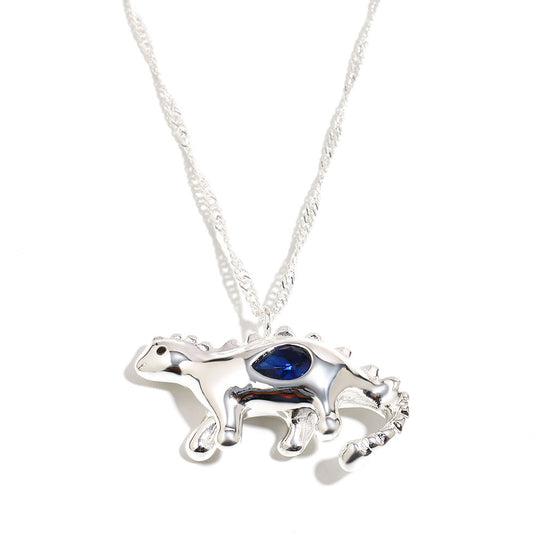 Bee’s Silver Blue Dinosaur Necklace