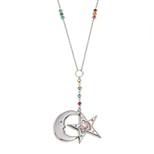 Cecily's Summer Star And Moon Necklace In Silver