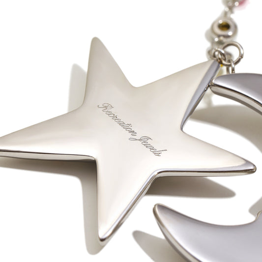 Cecily's Pink and Green Star and Moon Necklace In Silver