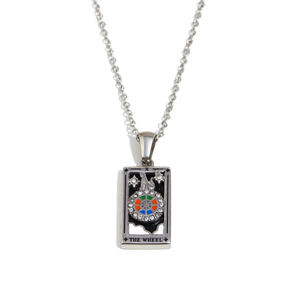 The Wheel Tarot Card Necklace in Silver