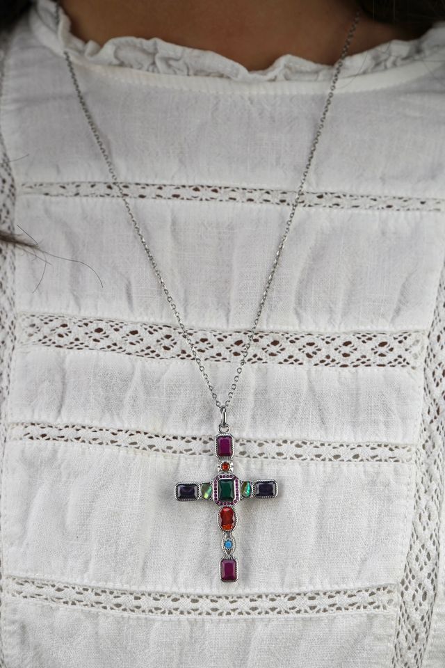 Ranee's colourful cross in Silver