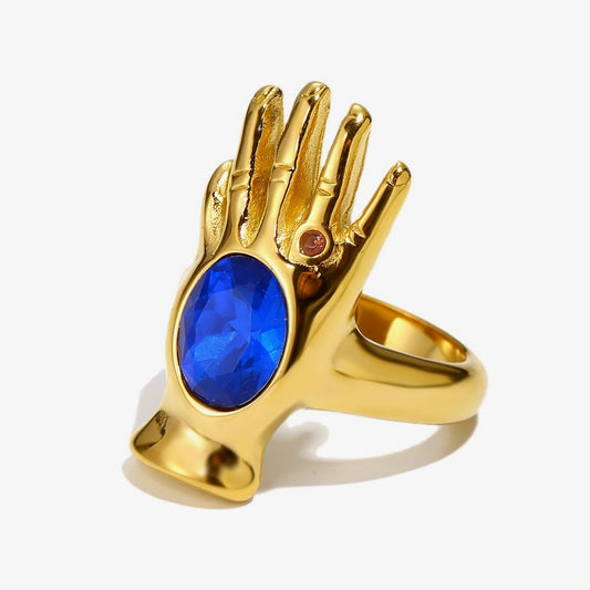 Meredith's Blue Palm Ring In Gold