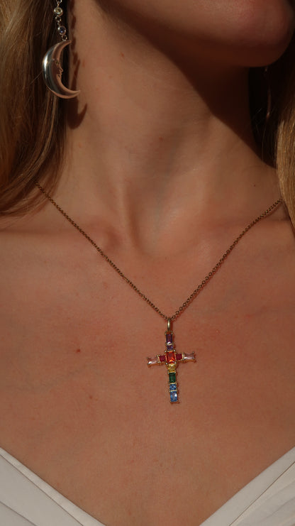 Claire's Rainbow Cross Necklace