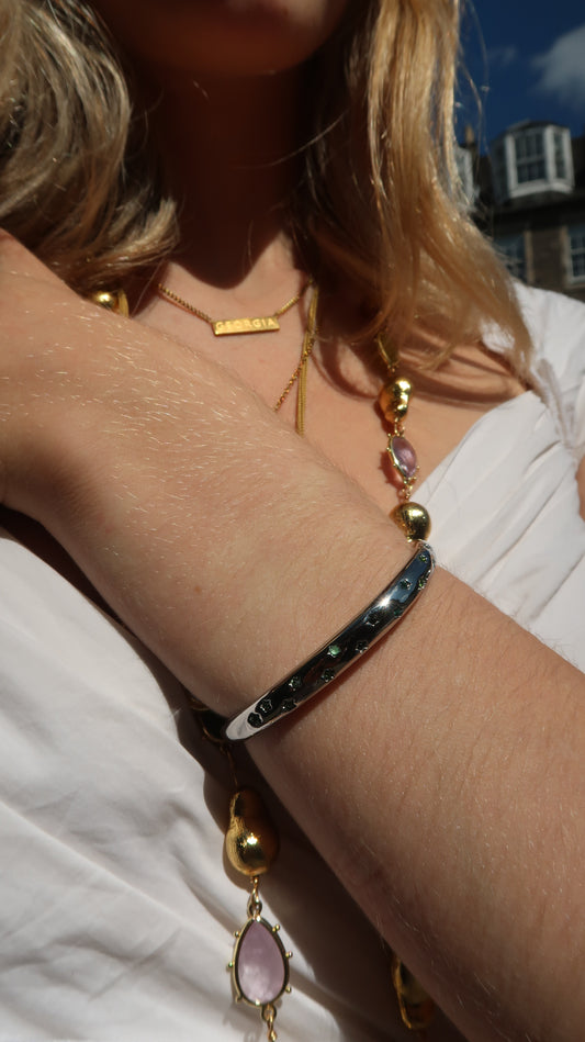Eloise's Green Star Bangle in Silver