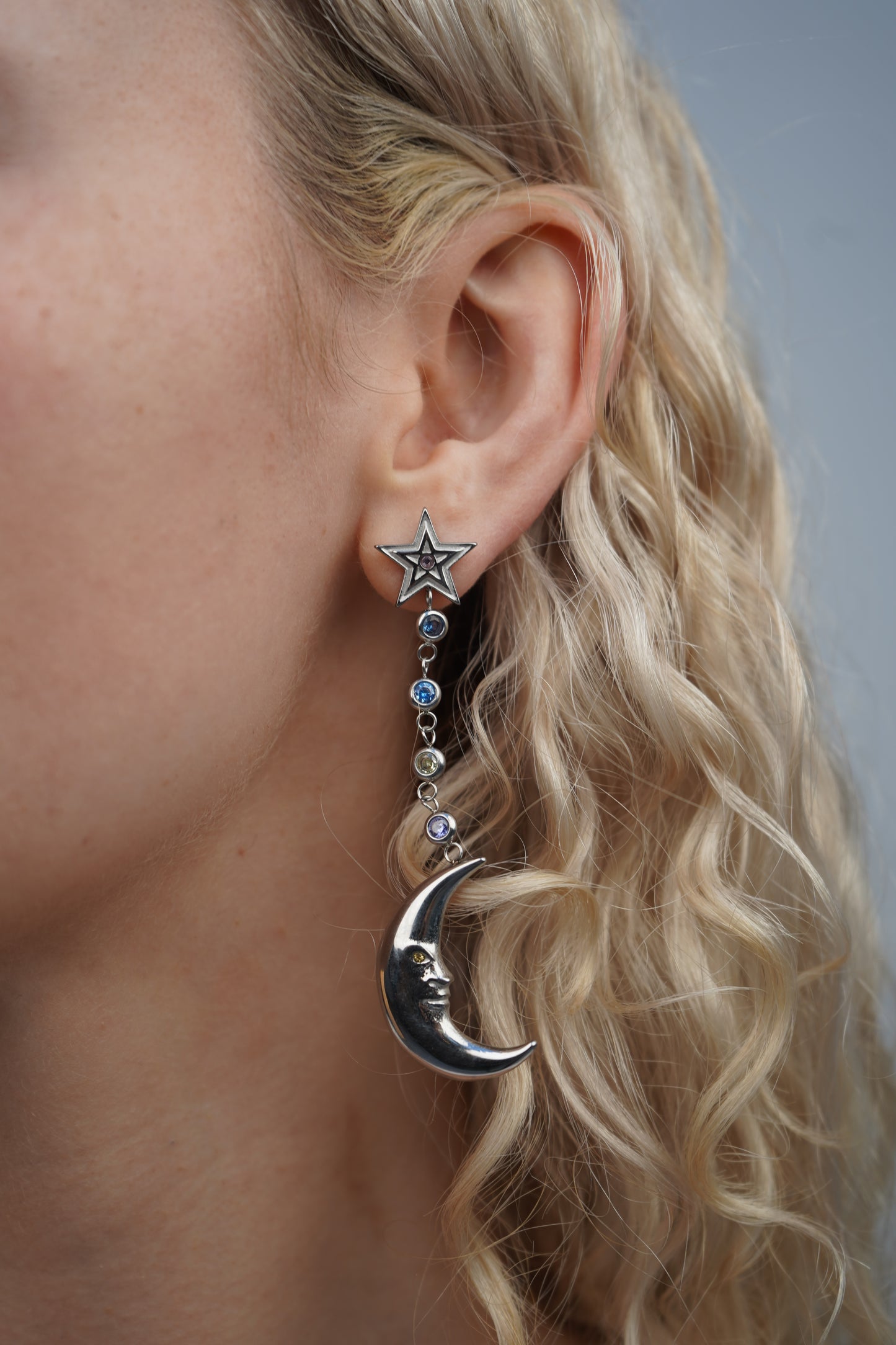 Eleanora's Star And Moon Drop Earrings In Silver