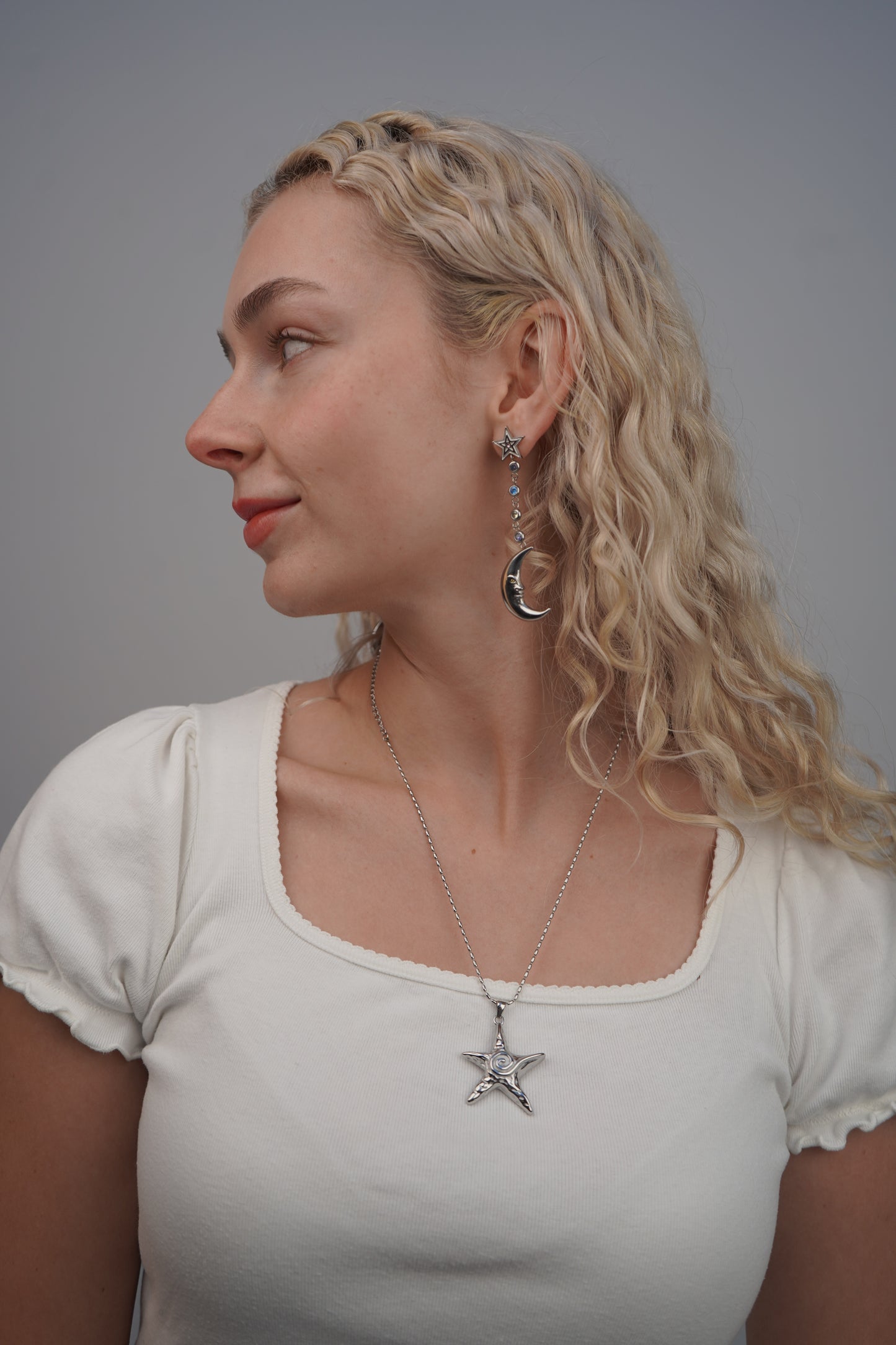 Eleanora's Star And Moon Drop Earrings In Silver