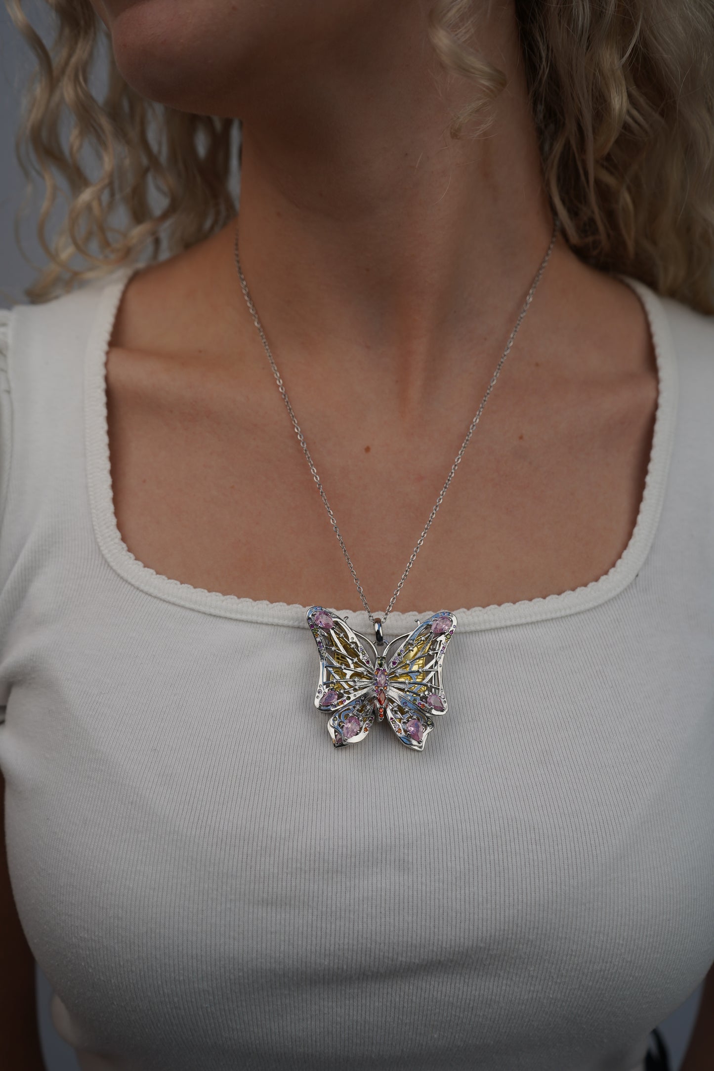 Natalia's butterfly necklace in silver