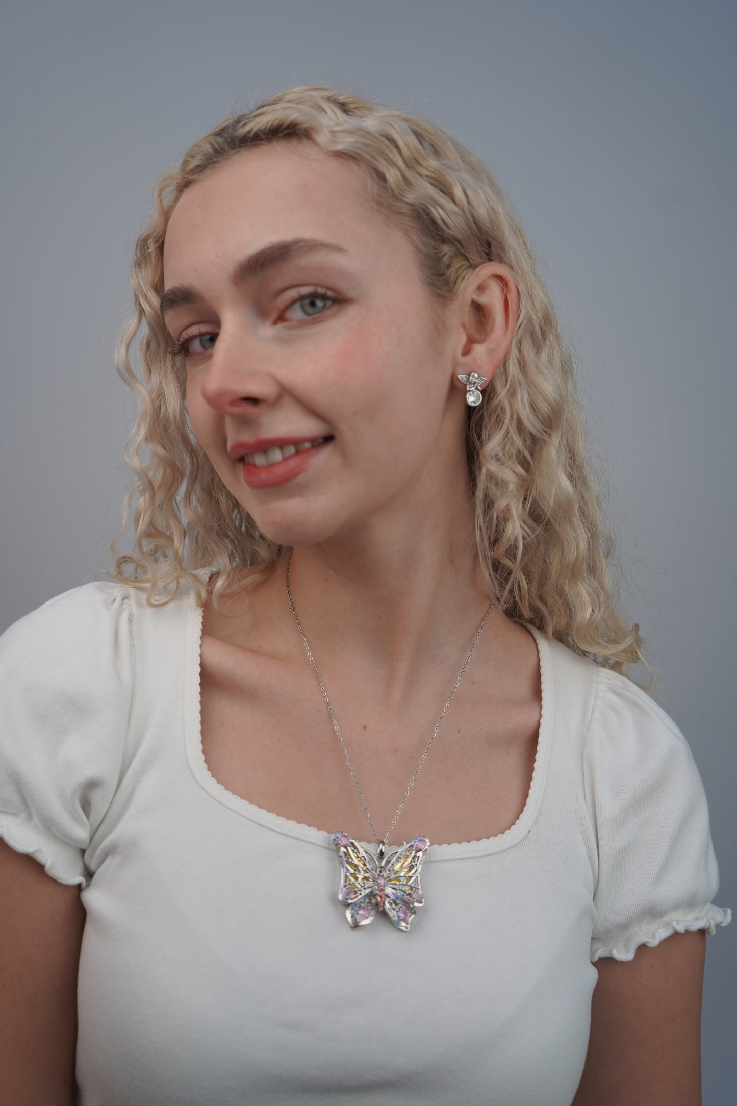 Natalia's butterfly necklace in silver