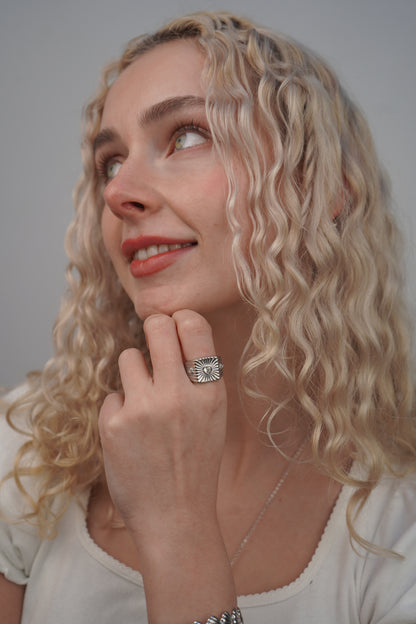 Heather's Heart Ring in Silver and White