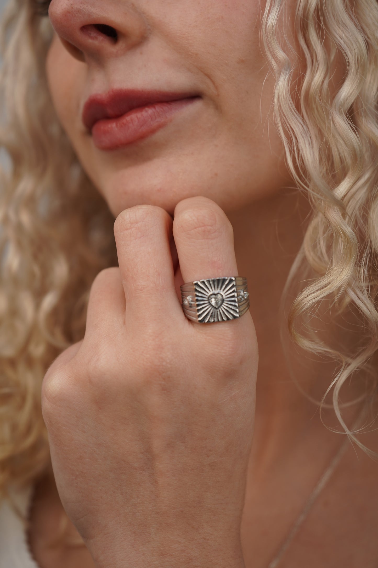 Heather's Heart Ring in Silver and White