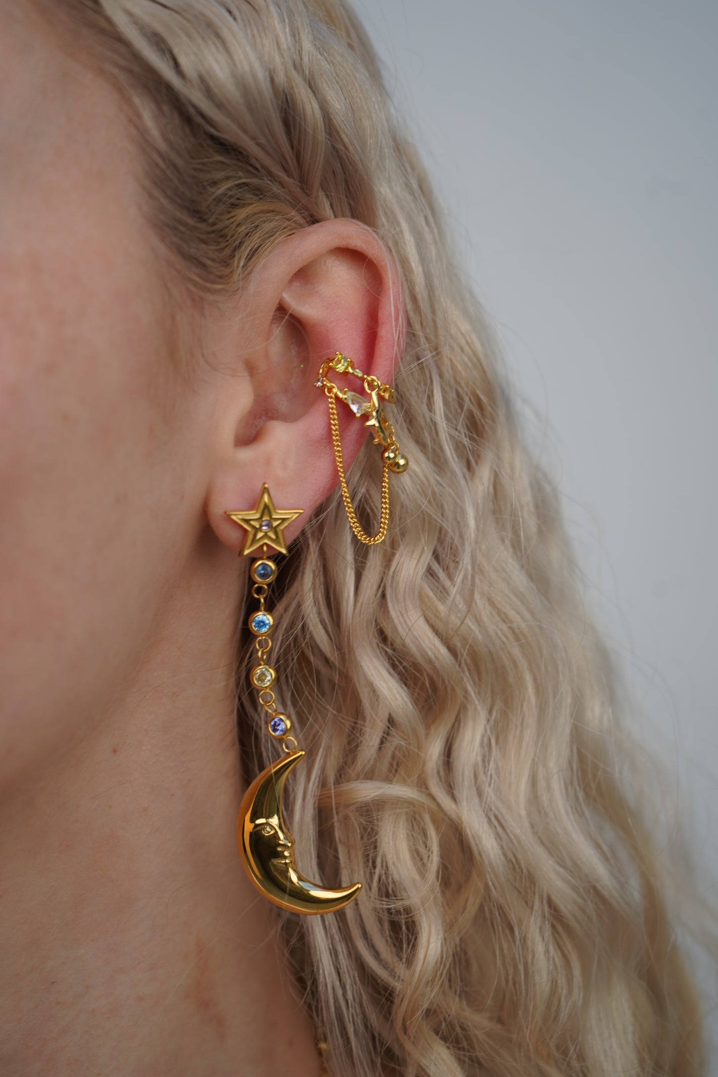 Eleanora's Star and Moon Drop Earrings