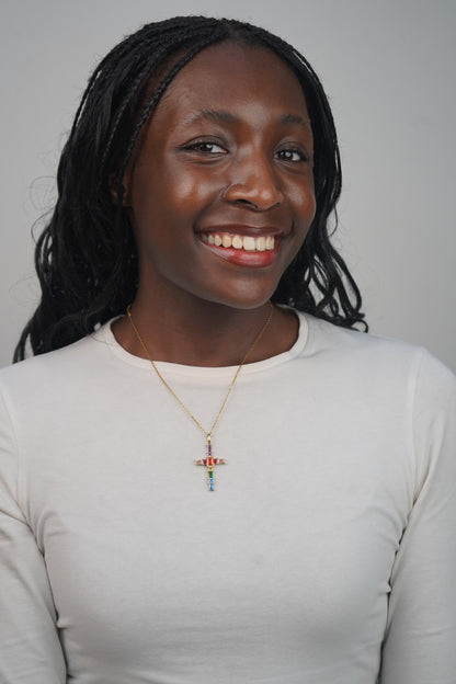 Claire's Rainbow Cross Necklace