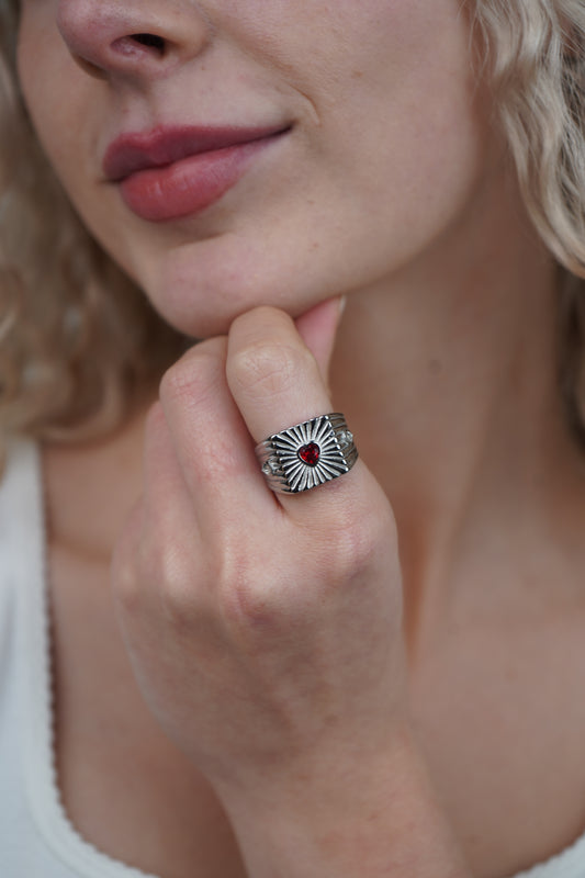 Heather's Heart Ring In Silver And Red
