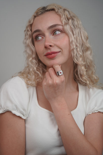 Heather's Heart Ring In Silver And Red