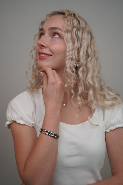 Eloise's Pink Star Bangle in Silver