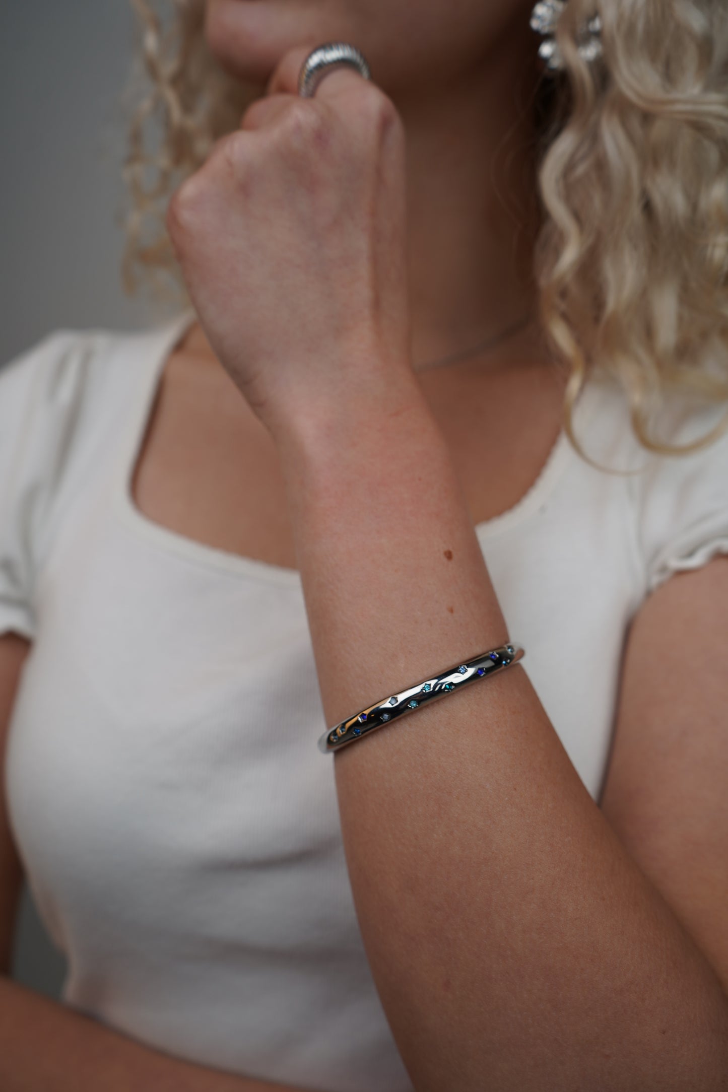 Eloise's Blue Star Bangle In Silver