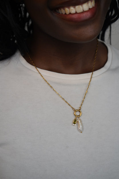 Amelie's Pearl Charm Necklace in Light Green