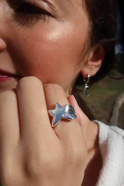 Cecily's Pink Star Ring In Silver