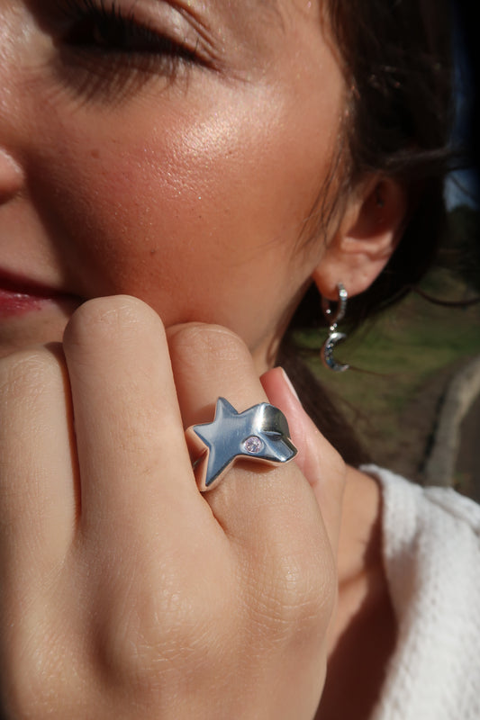 Cecily's Pink Star Ring In Silver