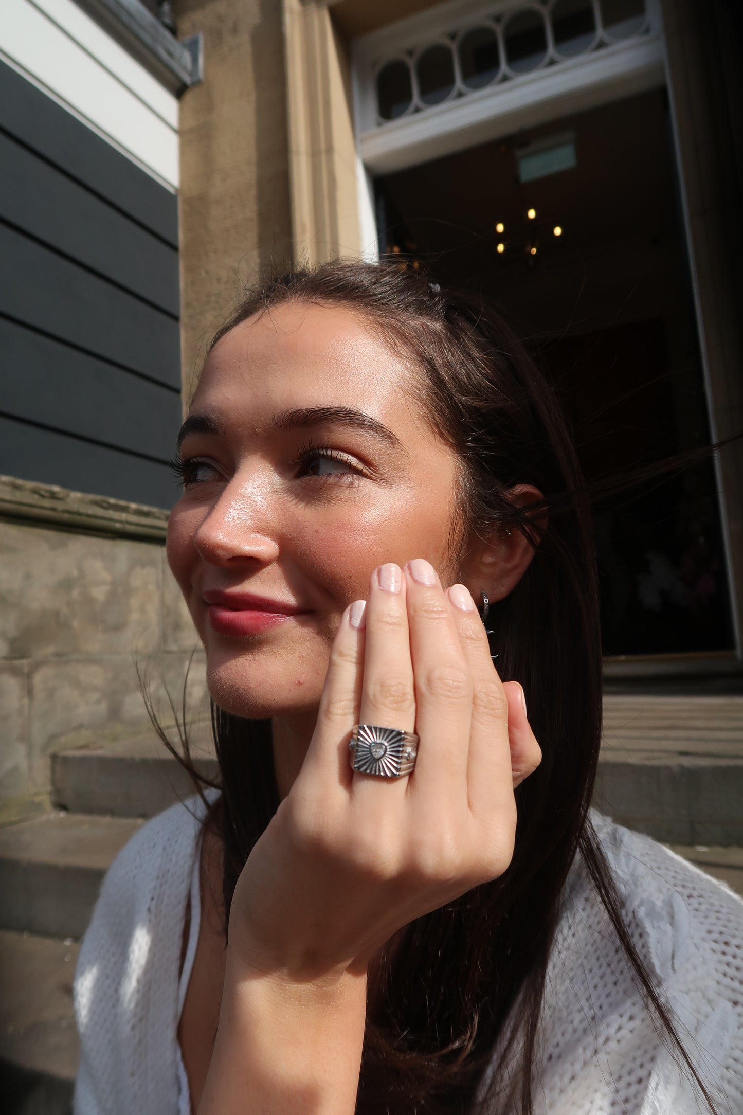 Heather's Heart Ring in Silver and White