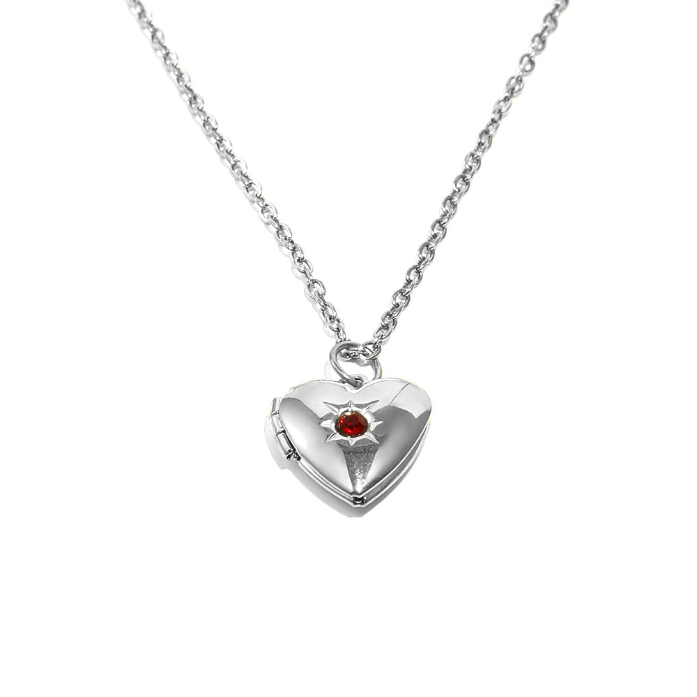 Tiana's Burgundy Heart Locket In Silver