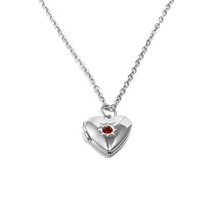 Tiana's Burgundy Heart Locket In Silver