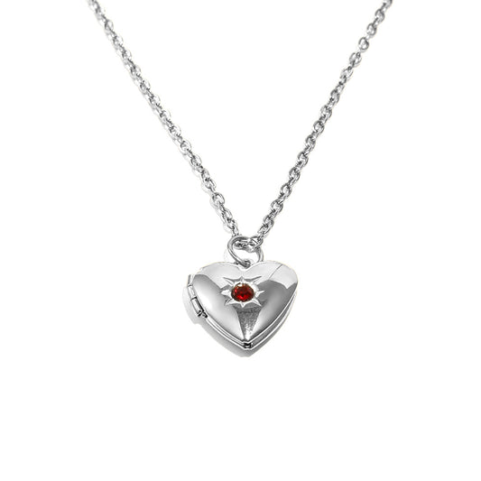 Tiana's Burgundy Heart Locket In Silver