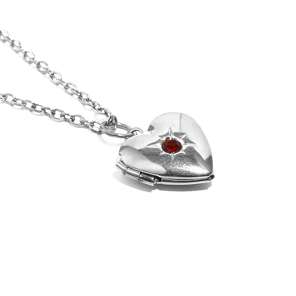 Tiana's Burgundy Heart Locket In Silver
