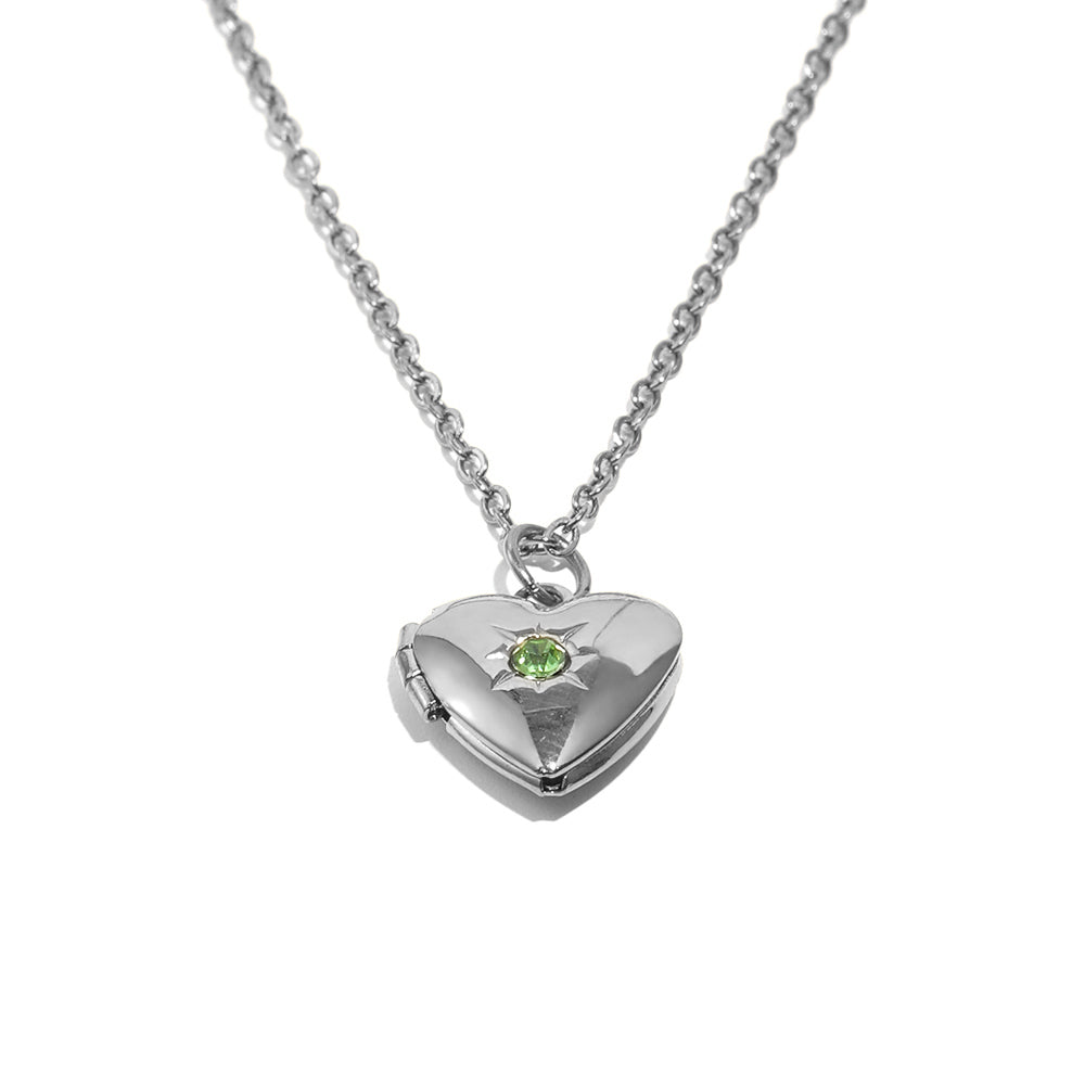 Tiana's Light Green Heart Locket In Silver